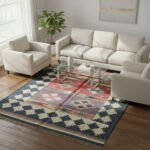 Kilim Wool Jute Rug for Bedroom, Handmade Flatweave Area Rug