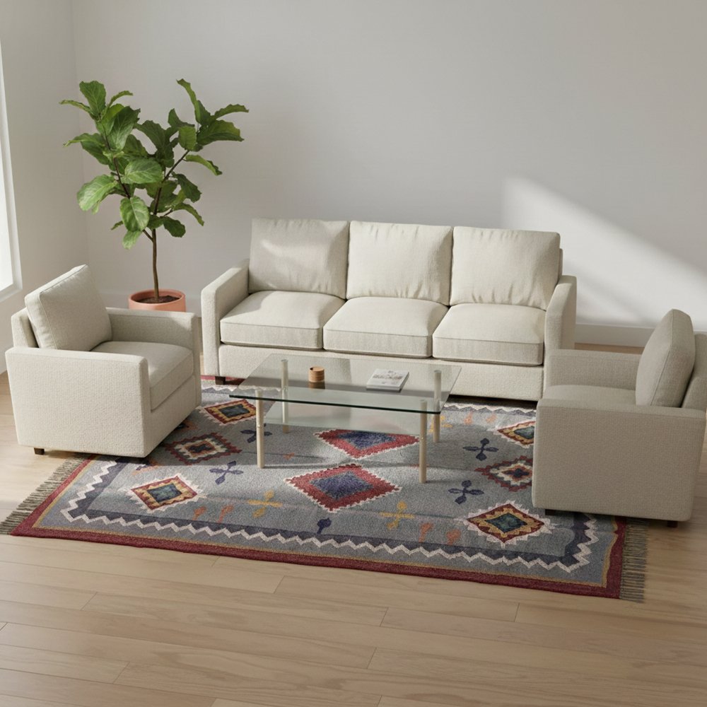 4 Handmade Wool Jute Kilim Rug, Boho Flatweave Living Room Rug - Image 1