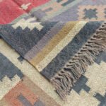 Kilim Wool Jute Rug for Bedroom, Handmade Flatweave Area Rug - Image 3