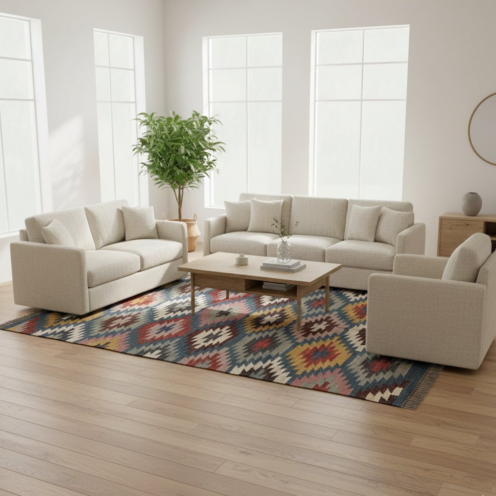 6 Handmade Kilim Rug Wool Jute, Natural Flatweave Home Decor Rug - Image 1