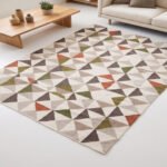 Handwoven Wool Cotton Dhurrie Rug: Modern Geometric Indian Flatweave 9x12 Feet