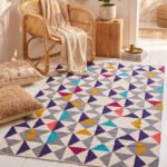 Handwoven Wool Cotton Geometric Dhurrie Rug | Scandinavian Minimalist Area Rug - Image 2