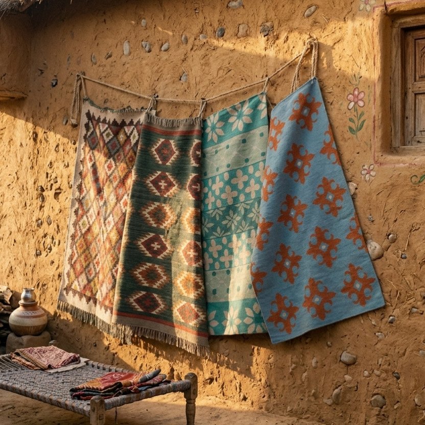 flatweave cotton dhurrie rug India