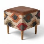 Handwoven Kilim & Leather Ottoman / Pouf - Image 3