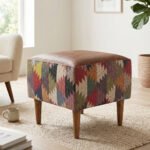 Handcrafted Kilim Pouf Ottoman – Leather Accent Stool, Floor Seating, Boho Home Decor - Image 4
