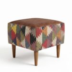 Handcrafted Kilim Pouf Ottoman – Leather Accent Stool, Floor Seating, Boho Home Decor - Image 3