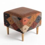Kilim Ottoman Pouf Handmade – Upholstered Footstool, Extra Seating, Bohemian Home Accent - Image 6