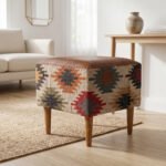 Handwoven Kilim & Leather Ottoman / Pouf - Image 4