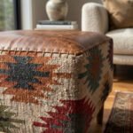 Handwoven Kilim & Leather Ottoman / Pouf - Image 2