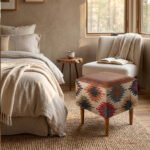 Handwoven Kilim & Leather Ottoman / Pouf - Image 5