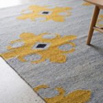 Handmade Wool Rug Yellow & White | Modern Geometric Flatweave Carpet - Image 2