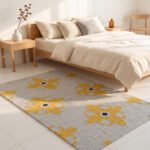 Handmade Wool Rug Yellow & White | Modern Geometric Flatweave Carpet