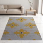 Handmade Wool Rug Yellow & White | Modern Geometric Flatweave Carpet - Image 3