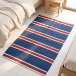 Handmade Wool Area Rug Blue & Red | Soft Modern Dhurrie Carpet