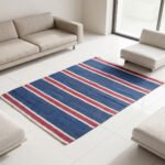 Handmade Wool Area Rug Blue & Red | Soft Modern Dhurrie Carpet - Image 3