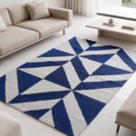 Handwoven Wool Dhurrie Blue & White | Handmade Flatweave Home Rug - Image 3