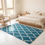 Handmade Wool Area Rug Blue | Scandinavian Flatweave Dhurrie Rug - Image 3