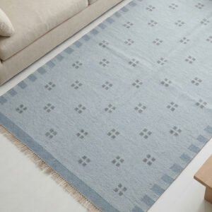 Handwoven Wool Rug Blue | Modern Texture for Living Rooms and Bedrooms