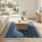 Handmade Modern Blue Wool Dhurrie Rug | Minimalist Flatweave Home Decor - Image 3