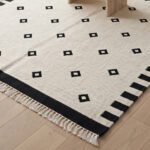 Handwoven Wool Area Rug Black & White | Modern Flatweave Dhurrie Carpet for Home Decor - Image 3