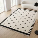 Handwoven Wool Area Rug Black & White | Modern Flatweave Dhurrie Carpet for Home Decor