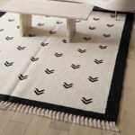Handwoven Wool Area Rug Beige & Black | Modern Flatweave Dhurrie Carpet for Home Decor