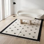Handwoven Wool Area Rug Beige & Black | Modern Flatweave Dhurrie Carpet for Home Decor - Image 3