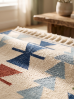 Modern Wool Dhurrie Rug | Blue & Brown Handwoven Flatweave Area Rug for Home - Image 3