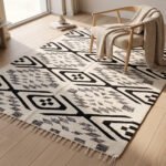 Handmade Dhurrie Rug | Grey & black Wool Living Room Rug