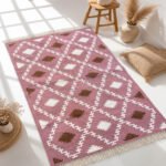 Handwoven Wool Dhurrie Rug | Pink Modern Flatweave Home Decor
