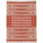 Handwoven Cotton Orange Dhurrie Rug Modern Flatweave Area Rug Handmade Carpet - Image 2