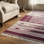 Handmade Cotton Maroon & Ivory  Dhurrie Rug Modern Flatweave Living Room Area Rug - Image 2