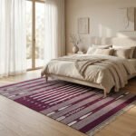 Handmade Cotton Maroon & Ivory  Dhurrie Rug Modern Flatweave Living Room Area Rug - Image 3