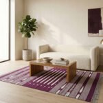 Handmade Cotton Maroon & Ivory  Dhurrie Rug Modern Flatweave Living Room Area Rug