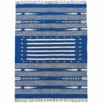 Modern Handwoven Cotton Blue Dhurrie Rug Handmade Flatweave Area Carpet Decor - Image 2