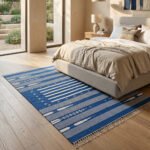 Modern Handwoven Cotton Blue Dhurrie Rug Handmade Flatweave Area Carpet Decor