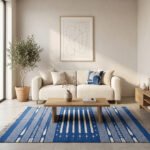 Modern Handwoven Cotton Blue Dhurrie Rug Handmade Flatweave Area Carpet Decor - Image 5