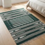 Handwoven Cotton Green Dhurrie Rug Modern Indoor Area Carpet