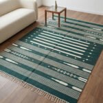 Handwoven Cotton Green Dhurrie Rug Modern Indoor Area Carpet - Image 3