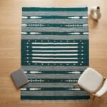 Handwoven Cotton Green Dhurrie Rug Modern Indoor Area Carpet - Image 2