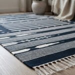 Handwoven Cotton Blue Rug Modern Floor Carpet Flatweave Design - Image 4