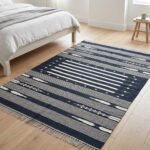 Handwoven Cotton Blue Rug Modern Floor Carpet Flatweave Design