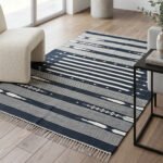 Handwoven Cotton Blue Rug Modern Floor Carpet Flatweave Design - Image 3