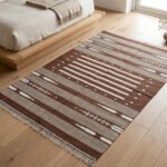 Handwoven Cotton Brown Dhurrie Carpet Modern Home Area Rug