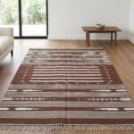 Handwoven Cotton Brown Dhurrie Carpet Modern Home Area Rug - Image 3