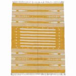 Handwoven Cotton Yellow Dhurrie Rug Modern Flatweave Home Decor Carpet - Image 5