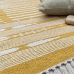 Handwoven Cotton Yellow Dhurrie Rug Modern Flatweave Home Decor Carpet - Image 4