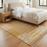 Handwoven Cotton Yellow Dhurrie Rug Modern Flatweave Home Decor Carpet - Image 3