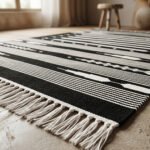 Handmade Cotton Black Dhurrie Area Rug Modern Flatweave Carpet - Image 2