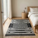 Handmade Cotton Black Dhurrie Area Rug Modern Flatweave Carpet - Image 3